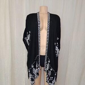 Chico's Black and White Floral Cardigan Women Size S/M
